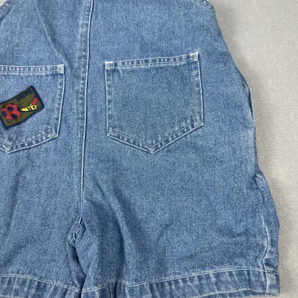 Vintage Gymboree Denim Golf Sport Patches Overall Shorts Size Small Rainbow Tag